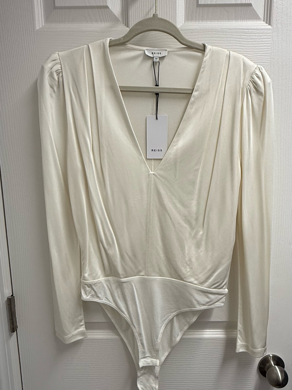 Reiss Ivory V-Neck Long Sleeve Bodysuit